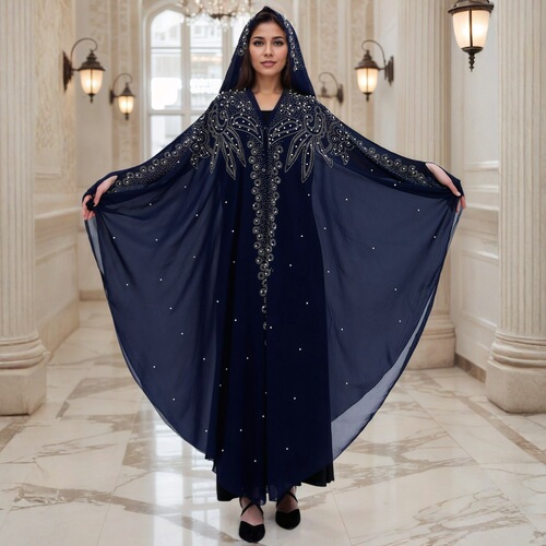Middle Eastern and African best-selling beaded brocade robes, Dubai hooded shawl cape prayer dress beaded abaya robe