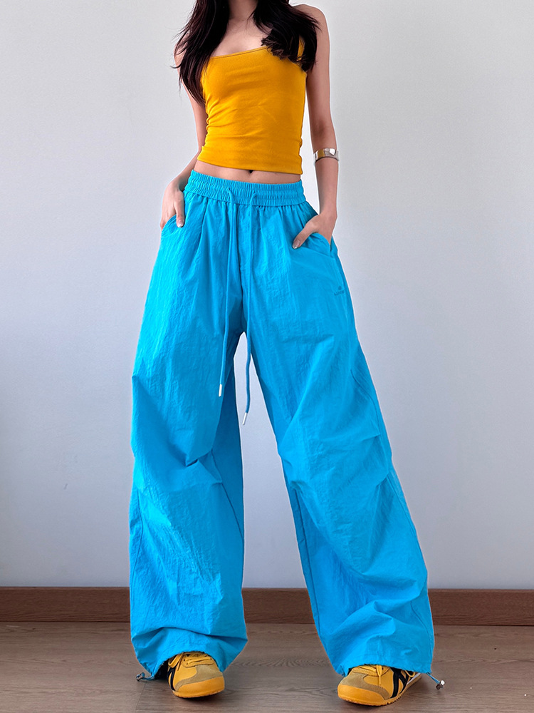 Women Wide Leg Pants Blue Loose Casual Spring Autumn