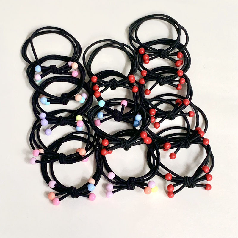 Cuerda de pelo Corea del Sur simple tres en uno banda de goma de cuentas Rojas niños adultos banda de pelo lindo cubierta de cuero pequeñas cuentas de colores tocado cuerda de pelo