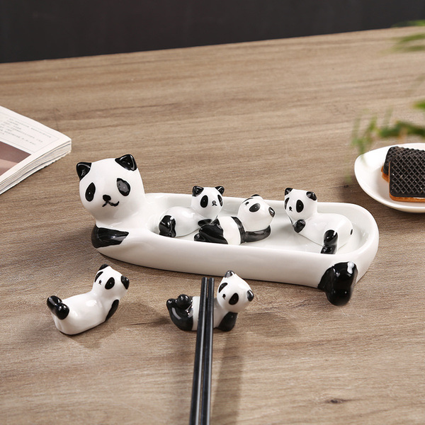 Cartoon panda ceramic chopsticks dinner dish vinegar plate fruit…