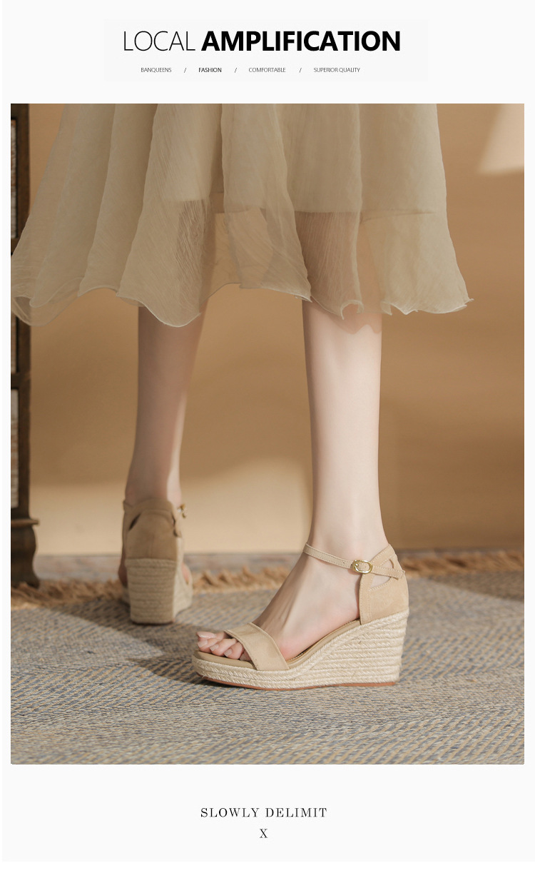 Sandal nữ gót xuồng cao đế dày hở mũi quai đan dây thừng — Xanh lá cây nhạtcolor chi tiết 7