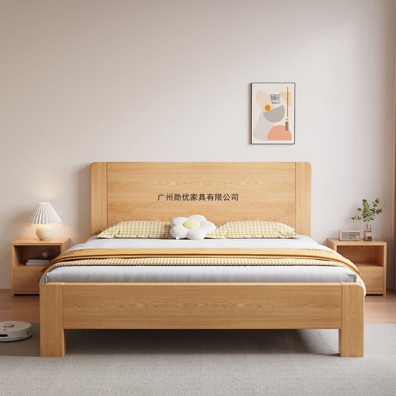 Solid Wood Bed Simple and Modern 1.5m Double Bed for Rental House 1.8m Home Economical European Style Single Bed Frame