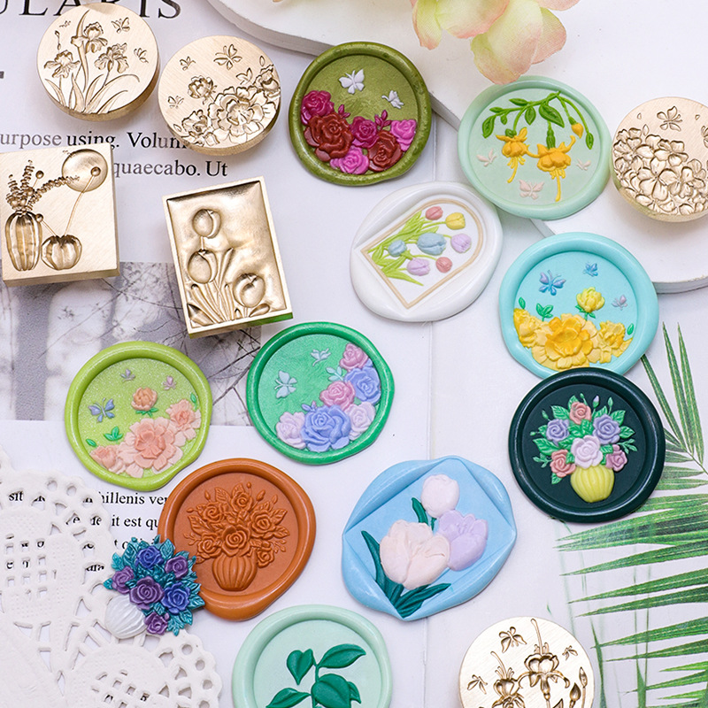 Sello de pintura de fuego serie de plantas tulipán rosa artística fuego pintura sello creativo cera regalo