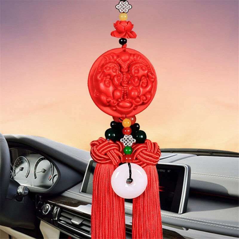New car pendant cinnabar double-sided safe rearview mirror accessories car red Chinese knot car accessories