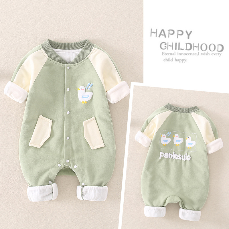 Newborn Baby Spring Jumpsuit Pure Cotton 2023 New Arrival Baby Boy Cute Duck Double Layer Jacket Overcoat Climbing Wear