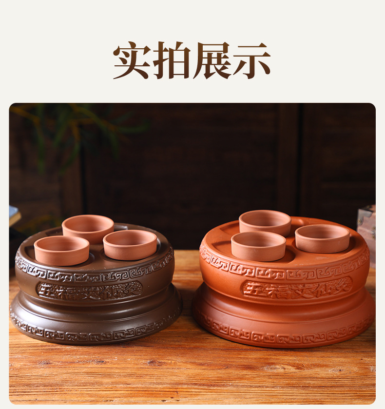 Purple Clay Navel Moxibustion Jar with Smoke-Down Moxa Cones for Home Belly and Waist Warming in use