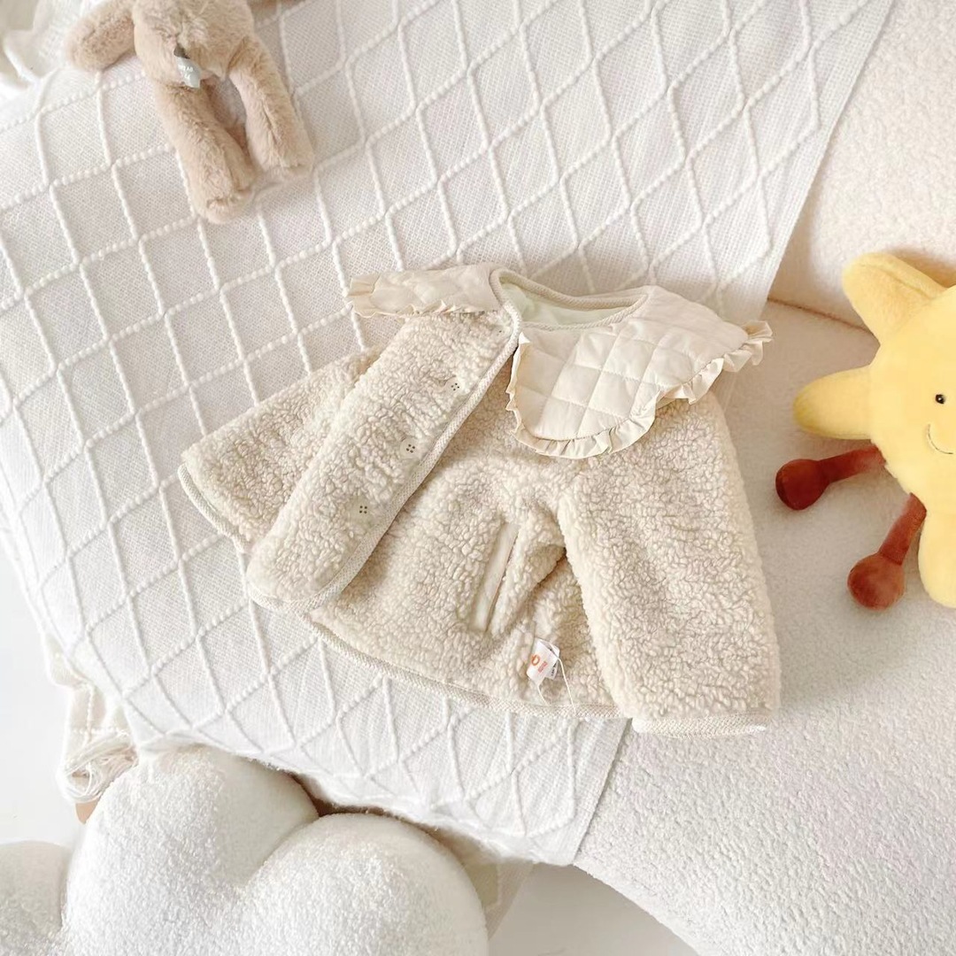 Chaqueta delgada de algodón con forro polar para niños 2023 abrigo de otoño e invierno para niñas solapa con forro polar Chaqueta de algodón de piel para mujer de estilo occidental