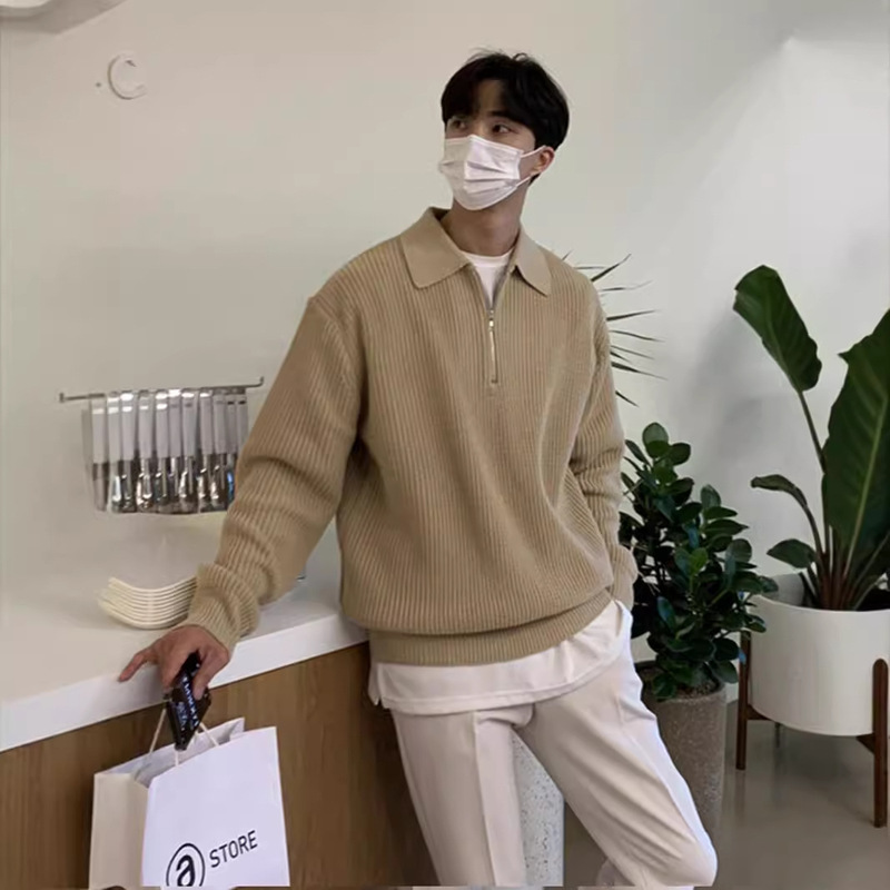 Korean Style Trendyy Zipper Knitwear Men's Lapel Korean Style Trendyy Casual Long-Sleeved Solid Color Knitwear Top Jacket Trendy Korean Style Trendyy Zipper Knitwear Men's Lapel Korean Style Trendyy Casual Long-Sleeved Solid Color Knitwear Top Jacket Trendy