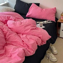 南人简约文艺风双拼纯色被套四件套床上用品床单学生宿舍三件套