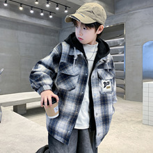 男童冬装格子外套2025新款冬季呢子中大童儿童男孩冬款加棉加厚潮