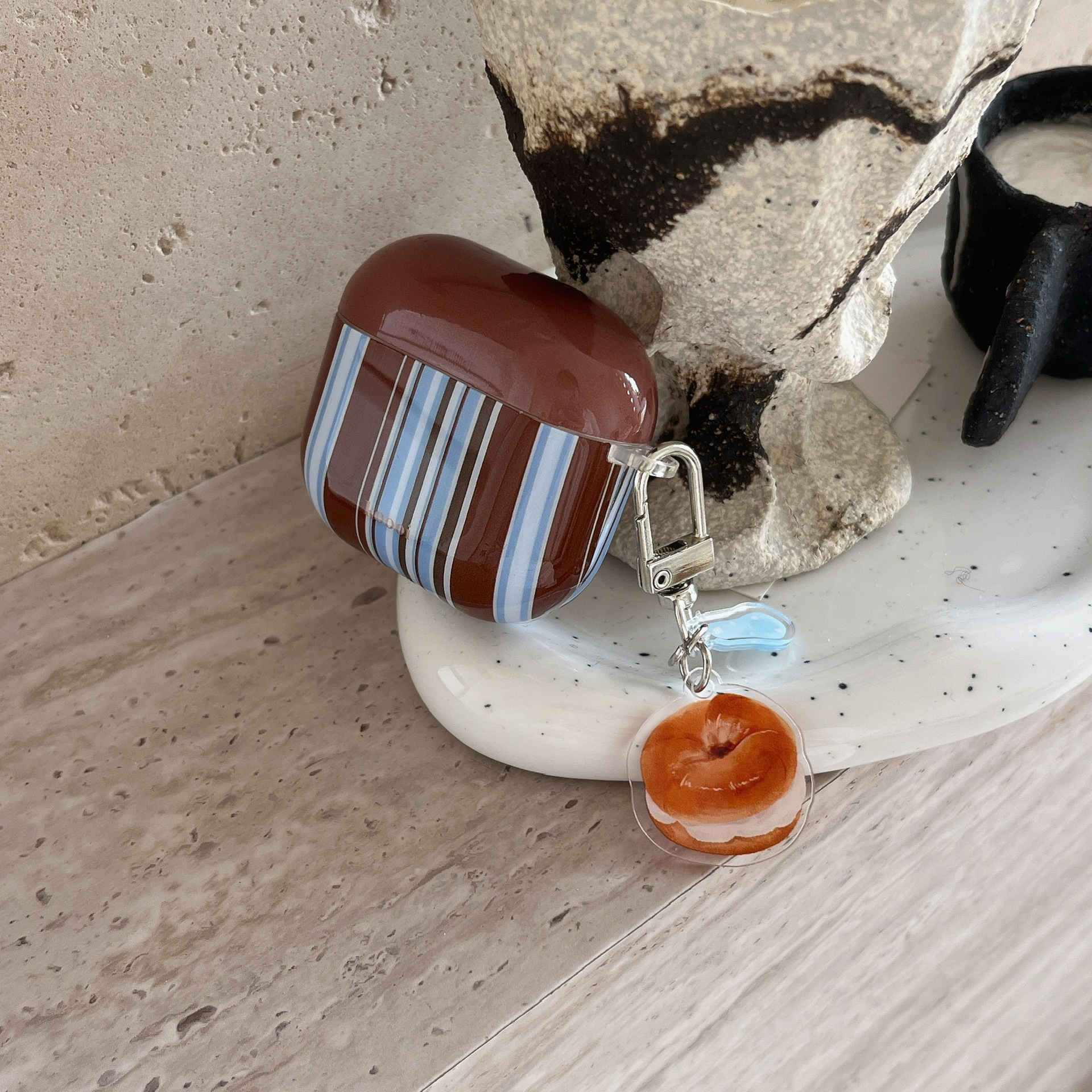 Rayas marrones azules coreanas para auriculares AirpodsPro2 nuevo colgante de baguo de 3/4 generación airpods1/2 femenino