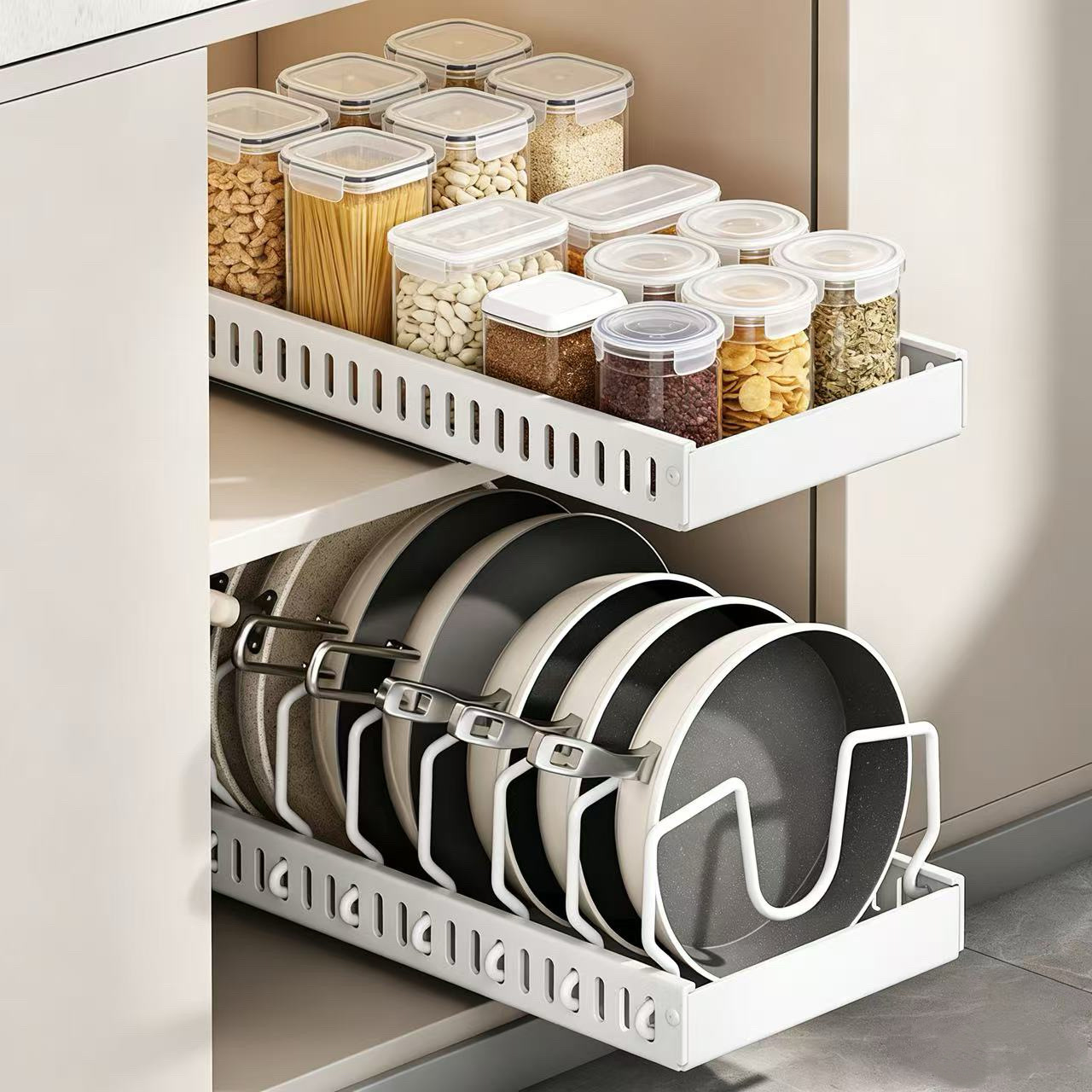 Adjustable pot storage rack kitchen pull-out storage rack cabinet…