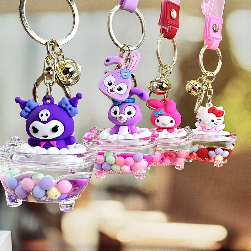 Sanrio Cartoon Quicksand botella llavero creativo exquisito de las mujeres mochila colgante pequeña joyería aceite llavero colgante