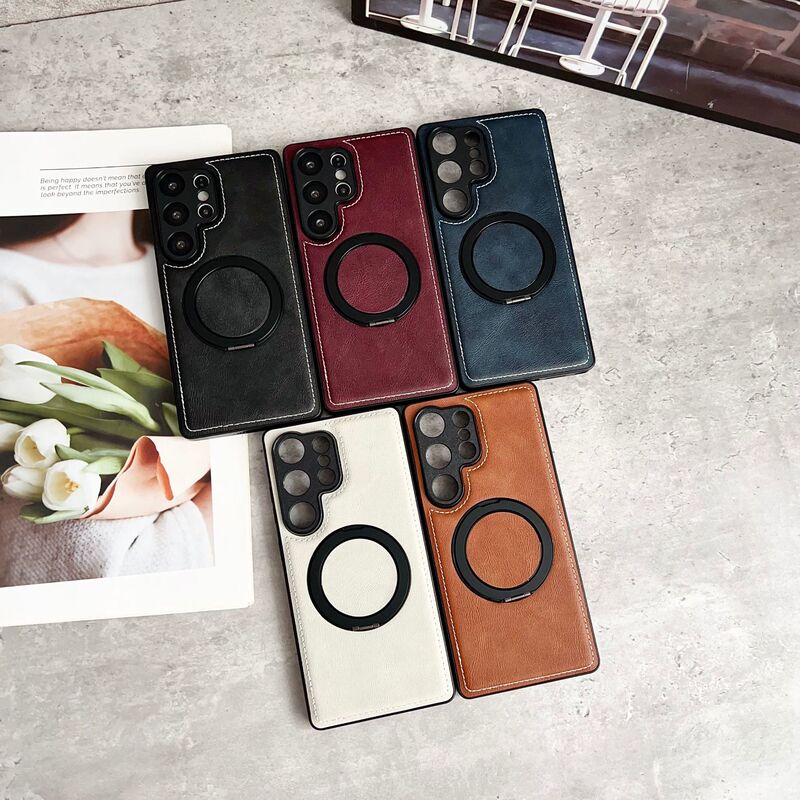 Business-Style Calfskin Pattern 360-Degree Rotating Stand Suitable for Samsung S26Ultra Phone Case S22Ultra Anti-Drop Protection