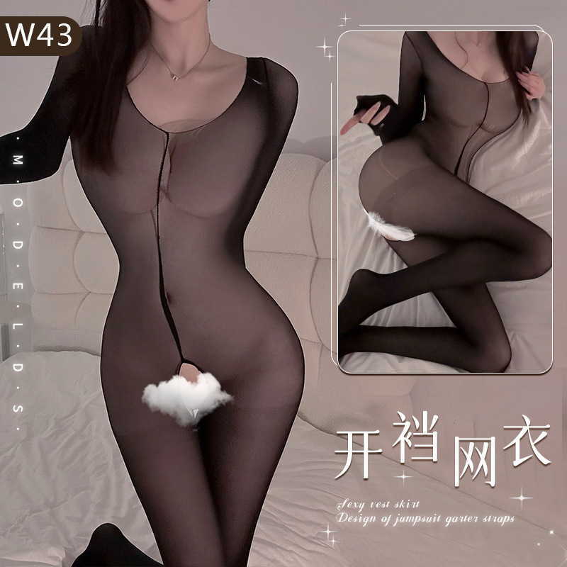 Sexy Lingerie Stockings Women's Suit Transparent Sexy Temptation Open Stockings Uniform Combination Mesh Clothing Plus Size Women