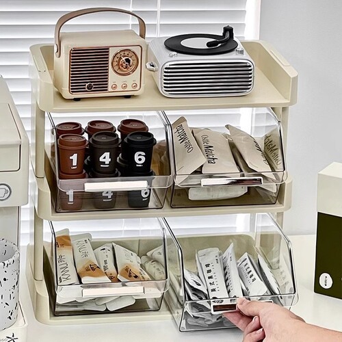 Tea bag storage box office tea room coffee capsule storage rack desktop transparent tea bar display stand shelf