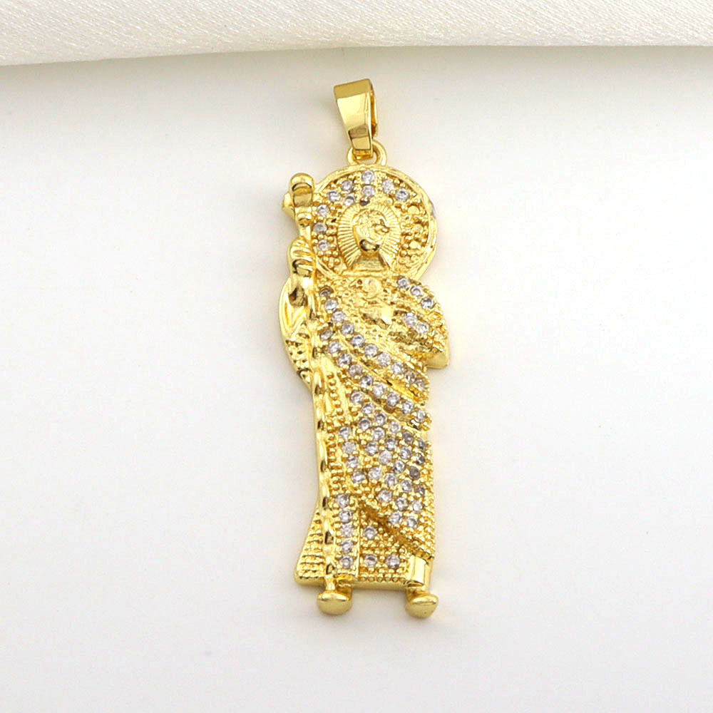 7g Weight Pendant Jewelry Making Type 14*45mm Jewelry Making Size Zircon Inlay Material DIY Jewelry Accessories Classification 1 Piece Quantity Copper Material Father St. Jude Pattern All Seasons Season Plating Design Glam, Retro Style 1 Piece 14*45mm Copper Zircon Father St. Jude Pendant 5