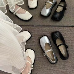 黑色单鞋女2025新款法式平底玛丽珍女鞋气质浅口豆豆鞋温柔小皮鞋