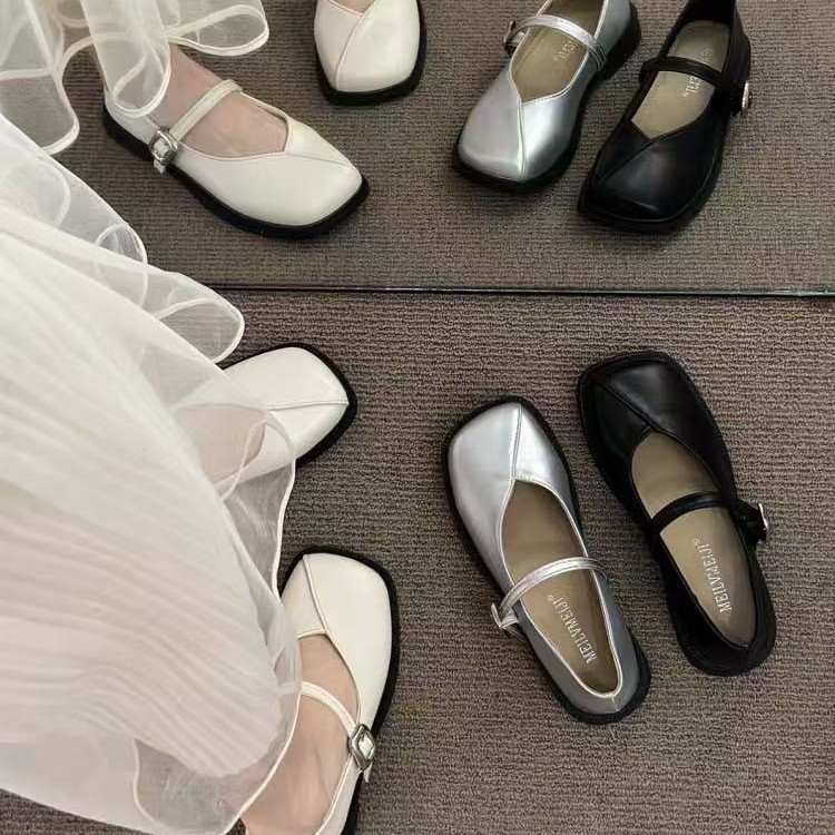 黑色单鞋女2025新款法式平底玛丽珍女鞋气质浅口豆豆鞋温柔小皮鞋|undefined