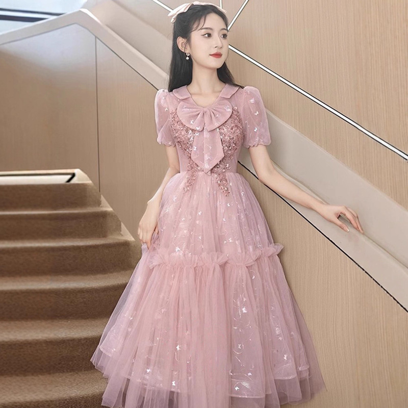 Evening Dress for Small People, High-End, Can Be Worn at Ordinary Times, Mid-Length Dress for Birthday Party, Elegant Birthday Dress