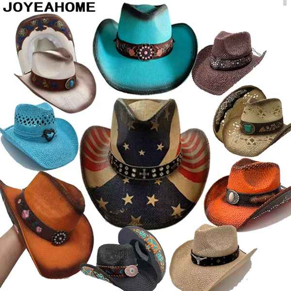 Hard Top Cowboy Hat Sun Protection New Summer Hat Men's and Women's Panama Straw Hat Top Hat American Western Cowboy Hat New