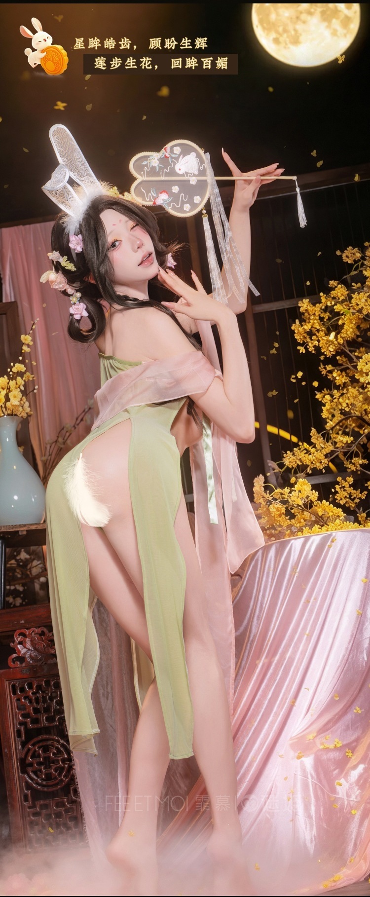Feimu & Miji Rabbit-Style Sheer Mesh Top and Dress Set with Headband and Gold Chain — detail image 17