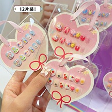 新品儿童立体滴胶穿戴甲可爱女宝卡通背胶指甲贴片假指甲成品甲片