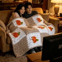 南瓜棋盘格手工粗毛线编织毯子雪尼尔粗线毯棒针织毯子沙发毯盖毯