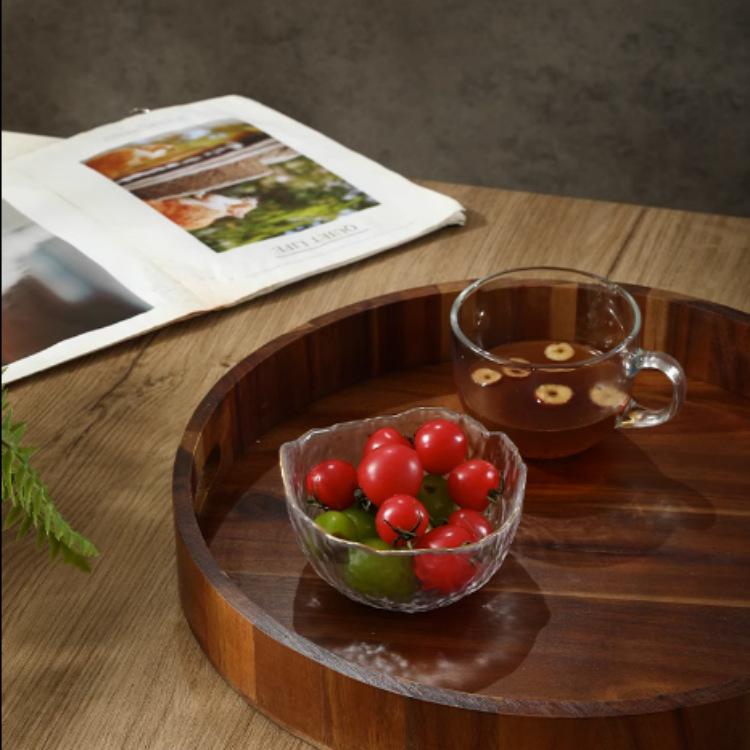 Bandeja de madera de Acacia china para el hogar Bandeja de bocadillos Bandeja de té Exquisita vajilla de té de la tarde Bandeja de taza de té de madera Bandeja de bocadillos