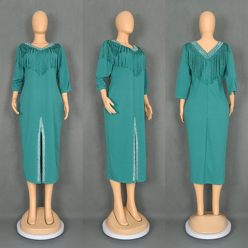 GraceChic Elegantes, figurbetontes, afrikanisches Plus-Size-Quastenkleid im europäischen und amerikanischen Stil für Damen, ideal für Pendler, 0010_voghion.com