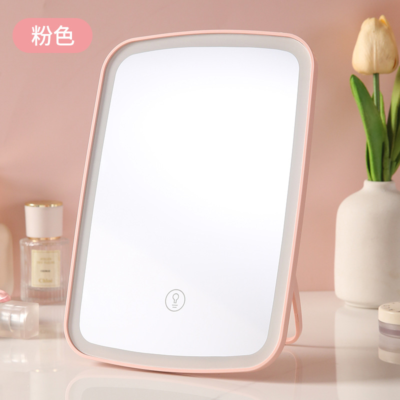 espejo de maquillaje LED con lámpara de escritorio portátil plegable recargable espejo de iluminación doméstico in viento dormitorio espejo de mesa