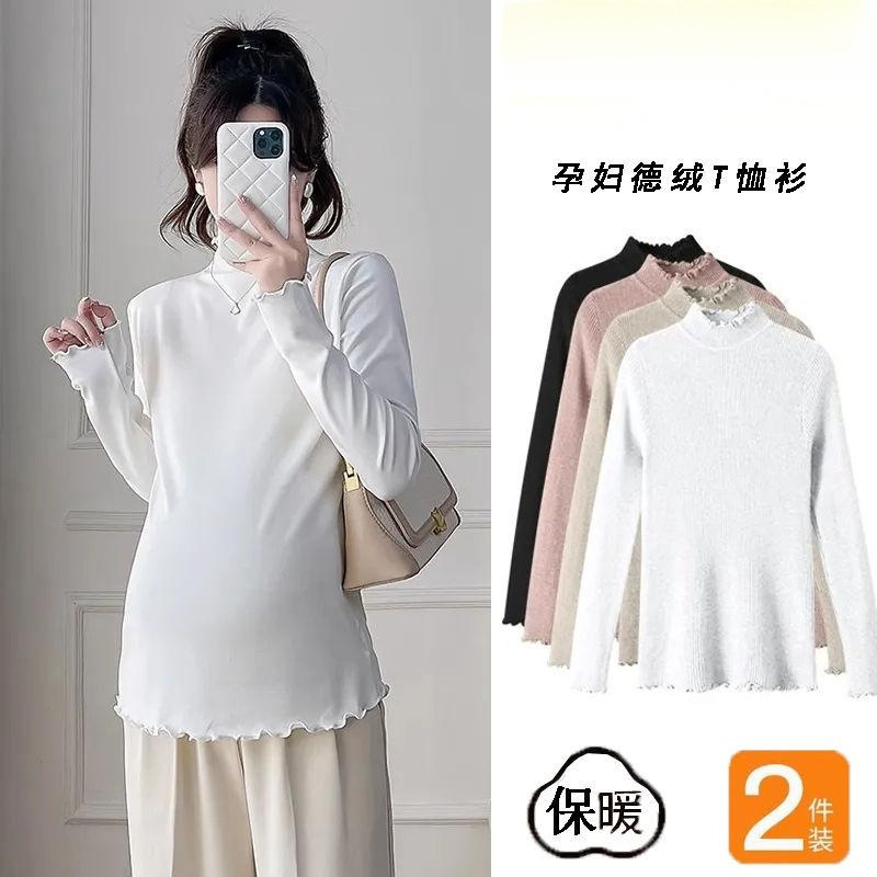 Maternity Wear Autumn and Winter New Half-High Collar Bottoming Shirt T-Shirt Versatile Pure Color Long-Sleeved Slim-Fitting Inner Shirt