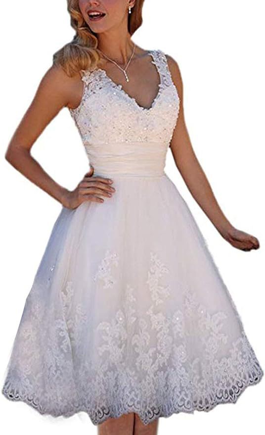 Comercio exterior europeo y americano vestido de novia de encaje corto viaje tul diamantes de imitación con cuello en V vestido de novia vestido retro image 7