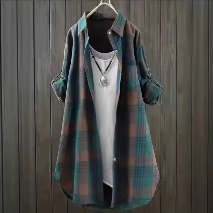 Повседневная рубашка большого размера женская средняя длинная модель дизайна