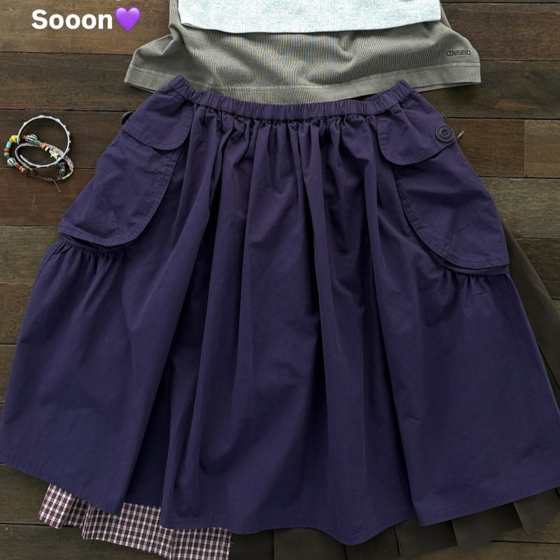 Charcoal Gray 2-Size Plus Size/26 New Summer Style Loose Versatile Skirt with Large Three-Dimensional Pockets on Both Sides, Workwear Skirt