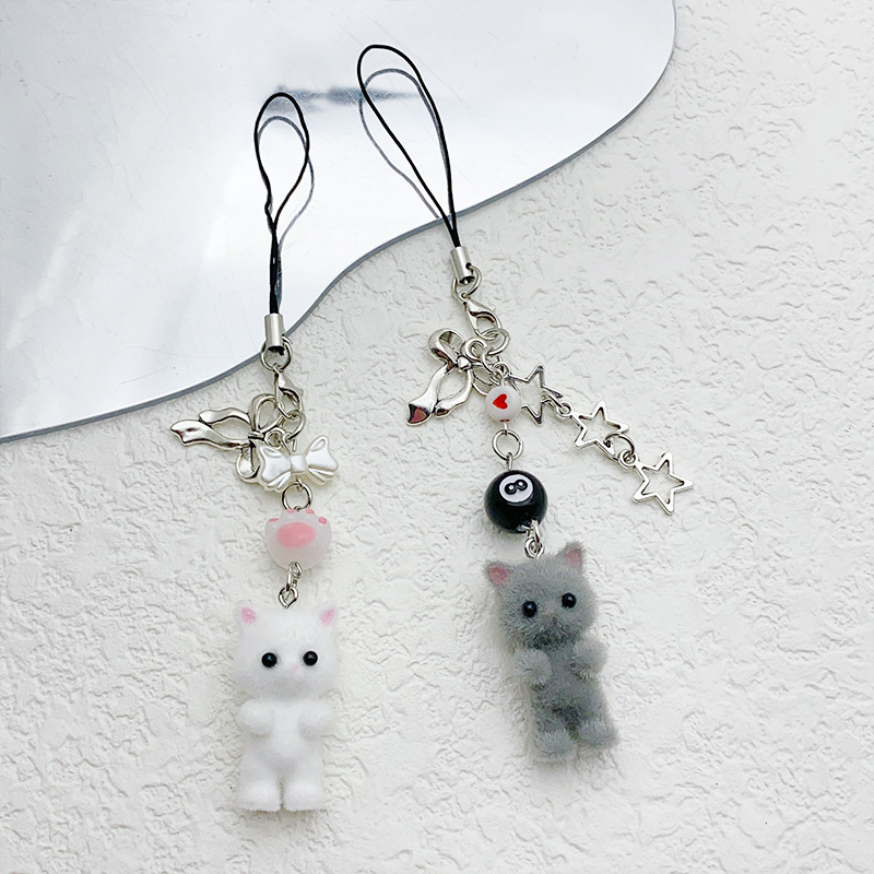 10g Weight Bag Pendant, Keychain Classification 1 Piece Quantity Daily Occasion Cute Star Cat Beaded Alloy Flocking Bag Pendant Keychain