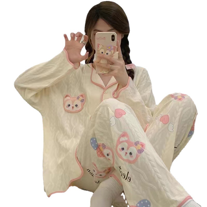 INS estilo Pijamas Mujer primavera y otoño cardigan manga larga dulce dibujos animados suelta más tamaño princesa estilo delgado homewear