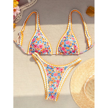 P 13666 Printed color-block bikini ӡ��ײɫ�Ȼ���ŷ����