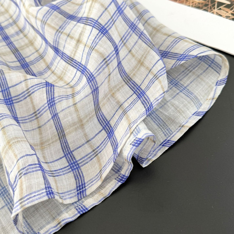 100% Ramie Blue Plaid Sun Protection Shirt M051901 100% Ramie Blue Plaid Sun Protection Shirt M051901