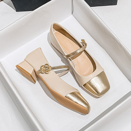 French Style Chanel Style Chunky Heel Shoes Women's 2023 Spring and Autumn New Shallow Mouth Genuine Leather Milk Shoes with Skirt Fairy Shoes