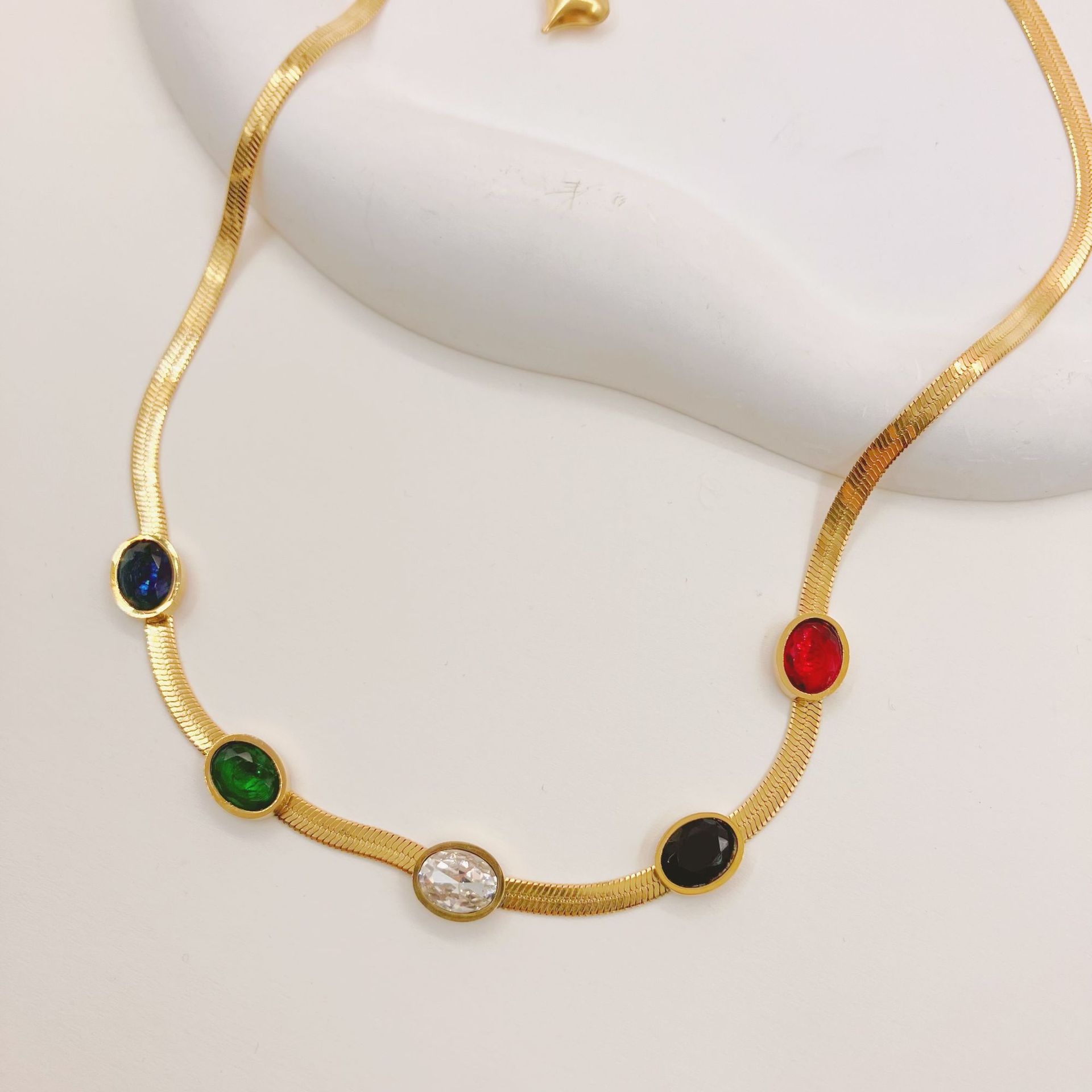 Fashion Geometric Stainless Steel Inlay Zircon Necklace 1 Pair