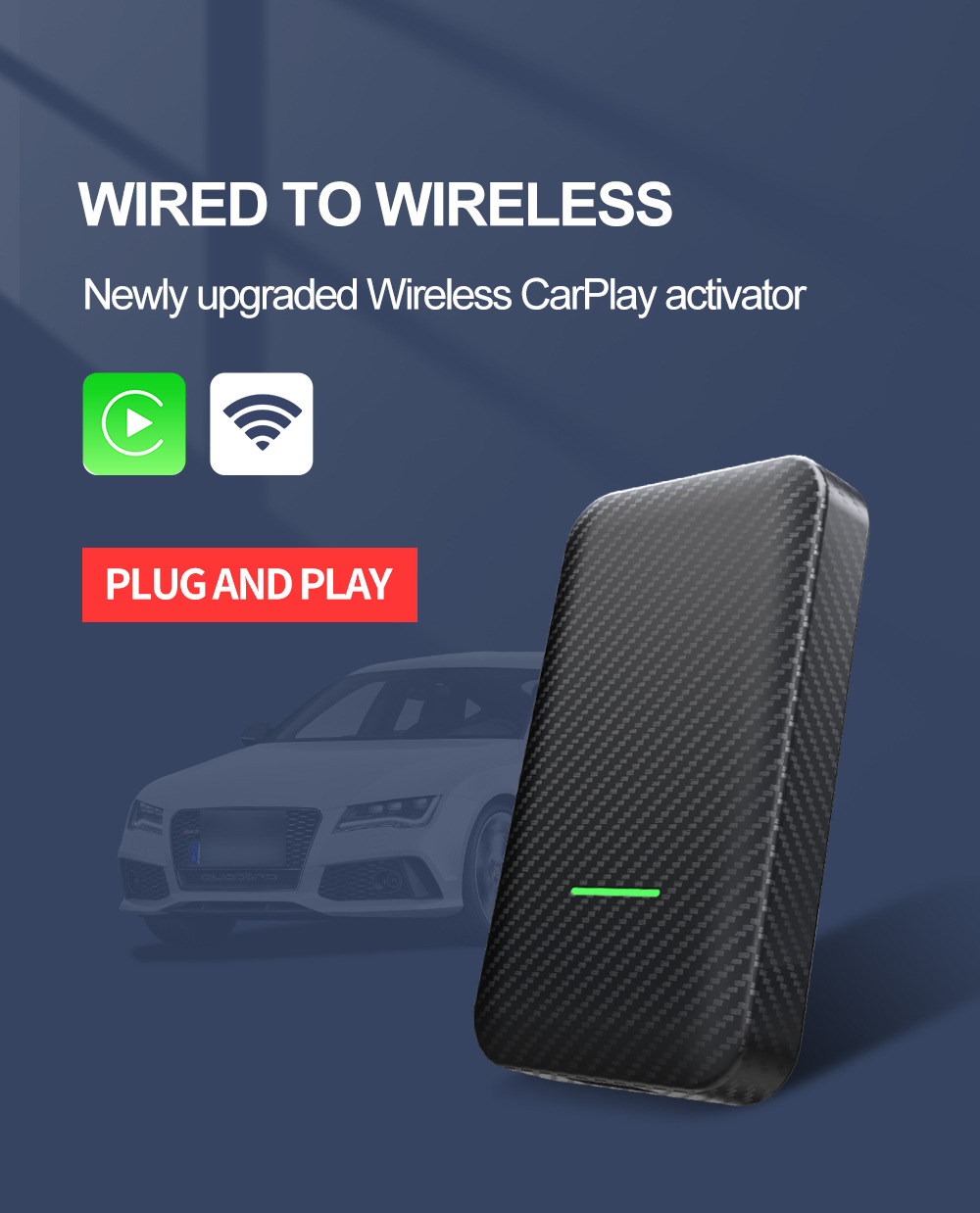 Original Car Wired-To-Wireless Carplay/Android Auto In-Car Connectivity Smart Box Two-In-One Adapter