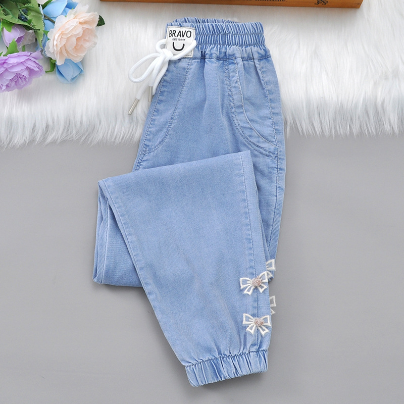 Children's Tencel Denim Jeans for Older Children - Summer Thin Long Pants - Mosquito-Proof Ice Silk Denim - Loose Pants