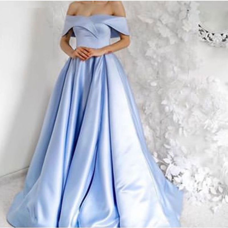 Amazon AliExpress European and American Foreign trade satin elegant multi-color plus size evening dress ball off-shoulder light blue Amazon AliExpress European and American Foreign trade satin elegant multi-color plus size evening dress ball off-shoulder light blue