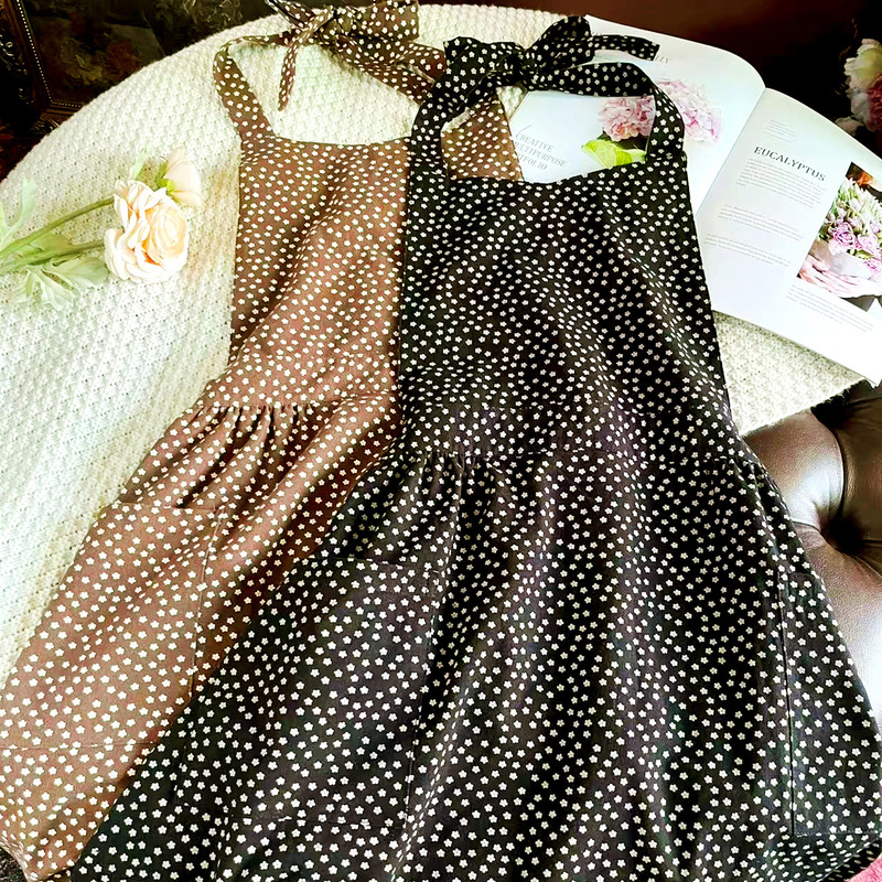 Apron Ins Style Korean Thickeneded Brushed Cotton Apron Home Kitchen Literary Manicure Factory Cross-Border Dropshipping