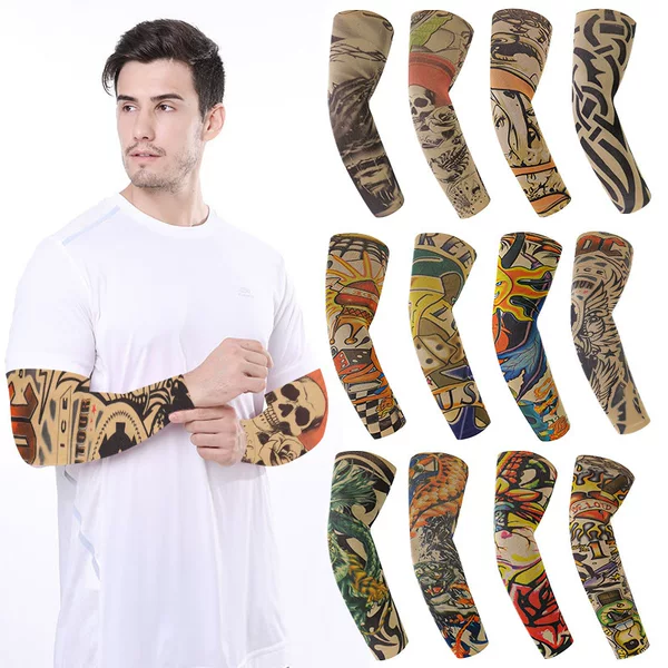 Chic Tattoo Sun Protection Breathable Outdoor Cycling Sports Arm Sleeves Floral Tattoo Seamless Sleeves in Stock