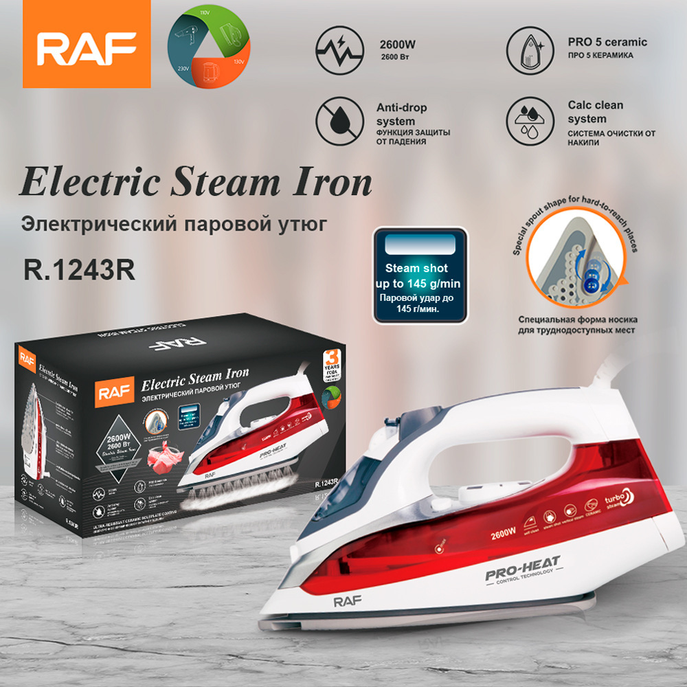 Plancha eléctrica de vapor doméstica estándar europea RAF máquina de planchar portátil de mano 2600W de alta potencia