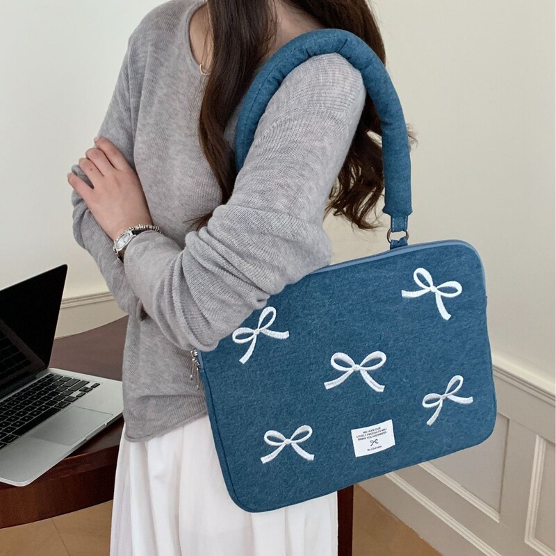 South Korea ins new style wash water Denim embroidery laptop bag for macbook huawei 15.6 inch