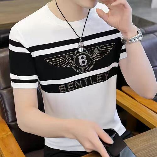 Summer Men's Ice Silk Short-Sleeved T-Shirt, Men's T-Shirt 2025 New Lightweight Thin Men's Clothing, Quick-Drying T-Shirt with Striped Design, T-Style Shirt