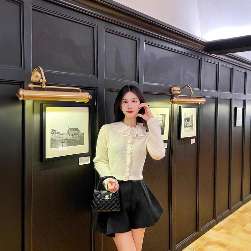 Ai**I 25 New Sheep Wool + Mohair Exquisite Ruffled Knitted Cardigan